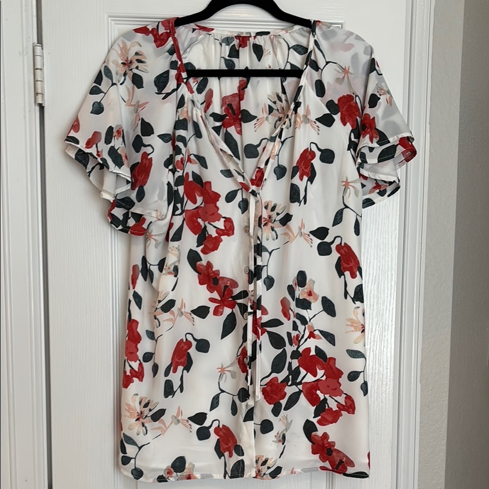 Floral Women's Top - Red and Black